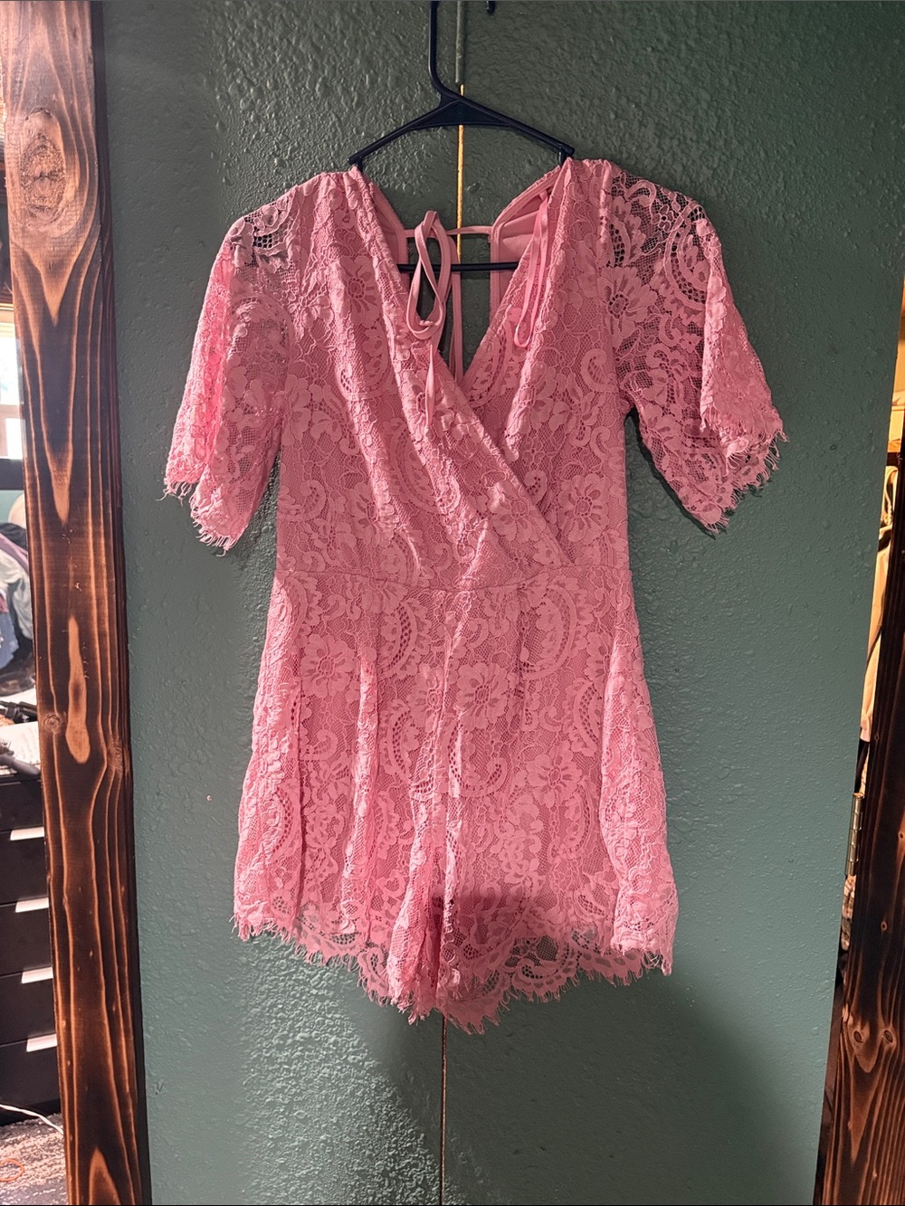 Pink Lace Romper with Tie Back